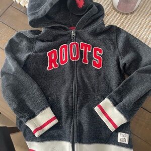 Roots Kids Charcoal Hoodie with Red and White Details